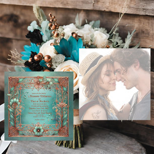 Cartes Pour Fêtes Annuelles Élégant Mariage minimaliste en cuivre turquoise