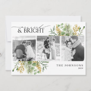 Cartes Pour Fêtes Annuelles Elégant Marié & Bright Gold Black & White Photo