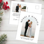 Cartes Pour Fêtes Annuelles Élégant Marié Merry Arch Photo Noël<br><div class="desc">Elégante carte postale de Noël mariage mariée avec votre photo dans une arche, "Merry & Married" dans la typographie serif classique, et vos noms et l'année dans la typographie moderne simple. Ajoutez une photo supplémentaire au dos, votre message saisonnier personnalisé à votre famille et à vos amis, et vos prénoms...</div>