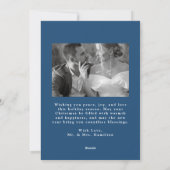 Cartes Pour Fêtes Annuelles Élégant Marié Script de Noël Bleu 2 Photo (Dos)