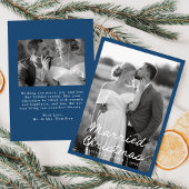 Cartes Pour Fêtes Annuelles Élégant Marié Script de Noël Bleu 2 Photo