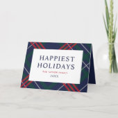 Cartes Pour Fêtes Annuelles Elégant Marine Bleu Tartan Joué des vacances les p (Devant)