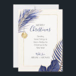 Cartes Pour Fêtes Annuelles Elégant Marine Blue & Gold Beach Tropical Christma<br><div class="desc">L'élégante carte de vacances en bleu marine et or du Nautical Boutique Co. est ornée d'une verdure tropicale bleu et or d'aquarelle et d'un joli coquillage d'aquarelle. Le texte est de fantaisie en lettrage manuel associé à la typographie de bloc moderne. Le vert, l'or et l'ivoire crémeux rappellent les vacances...</div>