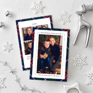 Cartes Pour Fêtes Annuelles Elégant Marine Rouge Vert Tartan Plaid Multi Photo