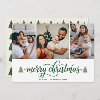 Cartes Pour Fêtes Annuelles Elegant Merry Christmas Family 3 Photos Flat Card
