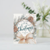 Cartes Pour Fêtes Annuelles Elegant Merry Christmas Script Botanical Wreath (Debout devant)