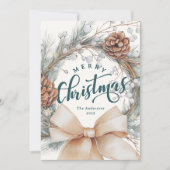 Cartes Pour Fêtes Annuelles Elegant Merry Christmas Script Botanical Wreath  (Devant)