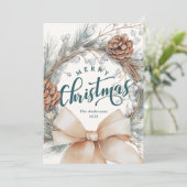 Cartes Pour Fêtes Annuelles Elegant Merry Christmas Script Botanical Wreath  (Debout devant)