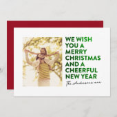 CARTES POUR FÊTES ANNUELLES ÉLÉGANT MERRY NOËL & NOUVELLE ANNÉE FAUX GREEN FOI (Devant / Derrière)