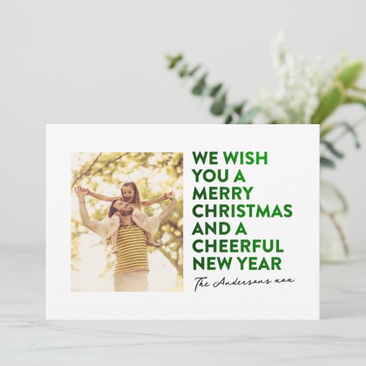 CARTES POUR FÊTES ANNUELLES ÉLÉGANT MERRY NOËL & NOUVELLE ANNÉE FAUX GREEN FOI (Debout devant)