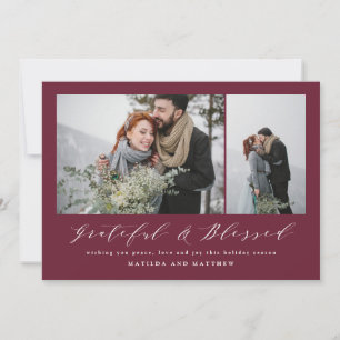 Cartes Pour Fêtes Annuelles Élégant minimal burgundy photo christmas script