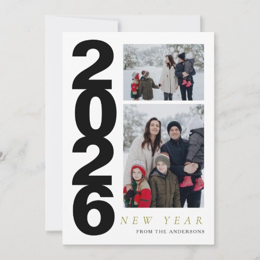 Cartes Pour Fêtes Annuelles Élégant minimal Joyeux Nouvel An Famille 2 Photo (Devant)