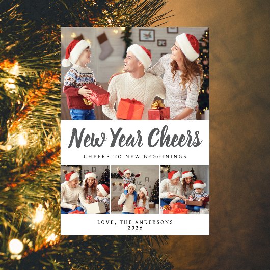 Cartes Pour Fêtes Annuelles Élégant minimal Joyeux Nouvel An Photo de famille