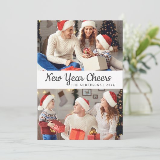 Cartes Pour Fêtes Annuelles Élégant minimal Joyeux Nouvel An Photo de famille (Debout devant)