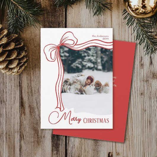Cartes Pour Fêtes Annuelles Élégant minimal main tiré Bow rouge Noël