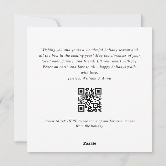 Cartes Pour Fêtes Annuelles Élégant minimal Noël Salutation photo Code QR (Dos)