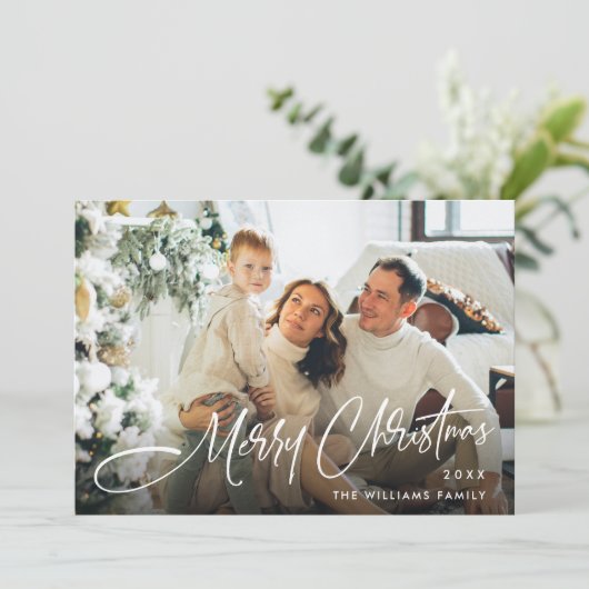 Cartes Pour Fêtes Annuelles Élégant minimal Noël Salutation photo Code QR (Debout devant)