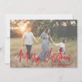 Cartes Pour Fêtes Annuelles Élégant minimal Rouge Script photo moderne Noël (Devant)