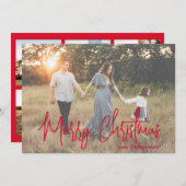 Cartes Pour Fêtes Annuelles Élégant minimal Rouge Script photo moderne Noël (Devant / Derrière)