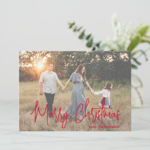 Cartes Pour Fêtes Annuelles Élégant minimal Rouge Script photo moderne Noël