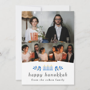 Cartes Pour Fêtes Annuelles Elegant Minimalist Joyeux Hanukkah Famille 4 Photo