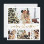 Cartes Pour Fêtes Annuelles Élégant minimaliste 4 photo Collage Noël<br><div class="desc">Élégante Calligraphie Minimaliste 4 Photo Collage Wiscest Wis Script Christmas Carte de vacances en or blanc. Ce modèle festif, mimimaliste, fantasque quatre (4) cartes de vacances photo présente un joli collage photo et dit "Voeux les plus chauds". Le texte est écrit dans une belle main lettré cursive, tourbillonnant swash-tail type...</div>