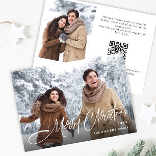 Cartes Pour Fêtes Annuelles Élégant minimaliste Noël 2 Photo Code QR