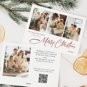 Cartes Pour Fêtes Annuelles Élégant minimaliste Noël 5 Photo Code QR