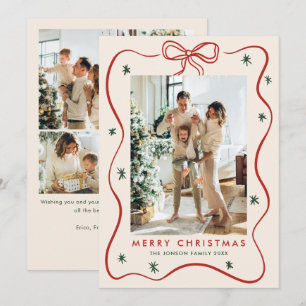 Cartes Pour Fêtes Annuelles Élégant minimaliste Noël Bow Ribbon 5 Photo