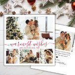 Cartes Pour Fêtes Annuelles Élégant minimaliste script photo collage Noël<br><div class="desc">Élégante calligraphie Minimaliste Rouge et Blanc 4 Photo Collage "Wiscis les plus chauds" Script Christmas Holiday Card. Ce modèle festif, mimimaliste, fantasque quatre (4) cartes de vacances photo présente un joli collage photo et dit "Voeux les plus chauds". Le texte est écrit dans une belle main lettré cursive, tourbillonnant swash-tail...</div>