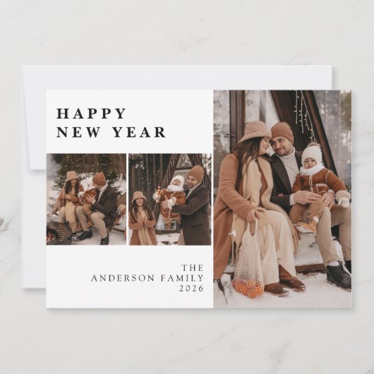 Cartes Pour Fêtes Annuelles Elegant Modern Happy New Year Family 3 Photo (Devant)