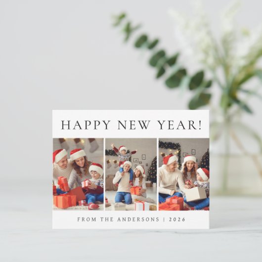 Cartes Pour Fêtes Annuelles Elegant Modern Happy New Year Family Photo (Debout devant)