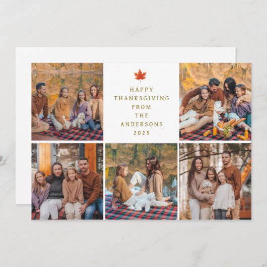 Cartes Pour Fêtes Annuelles Elegant Modern Happy Thanksgiving Autumn 5 Photo (Devant / Derrière)