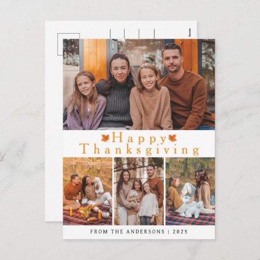 Cartes Pour Fêtes Annuelles Elegant Modern Happy Thanksgiving Autumn Photo (Devant / Derrière)