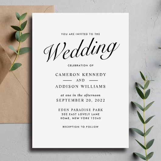 Cartes Pour Fêtes Annuelles Elegant Modern Script Black + White Wedding Invite