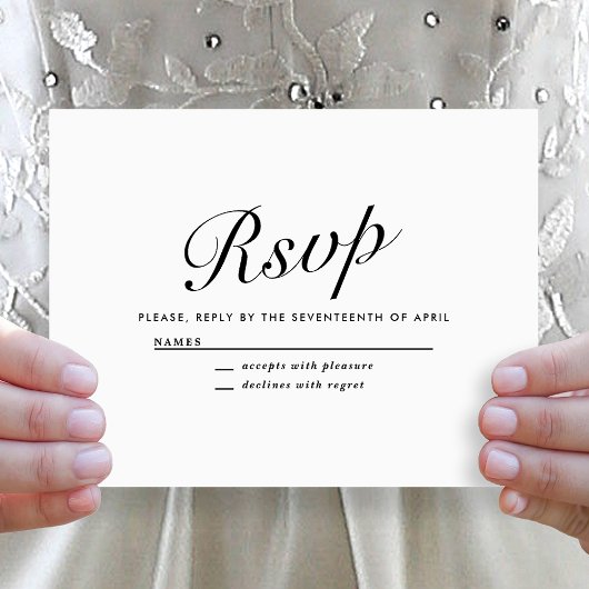 Cartes Pour Fêtes Annuelles Elegant Modern Script Black + White Wedding RSVP