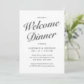 Cartes Pour Fêtes Annuelles Elegant Modern Script Black + White Welcome Dinner (Debout devant)