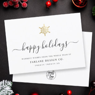 Cartes Pour Fêtes Annuelles Elegant Modern Script Gold Snowflake Corporate