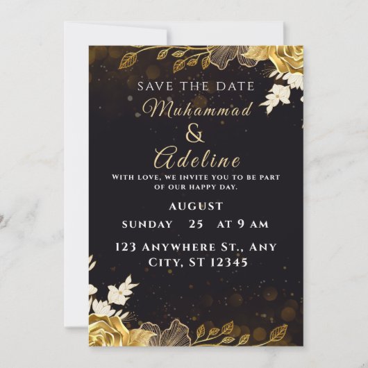 Cartes Pour Fêtes Annuelles Elegant Modern Wedding Invite – Black & White (Devant)