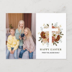 Cartes Pour Fêtes Annuelles élégant moderne Floral Cross Pâques photo de famil