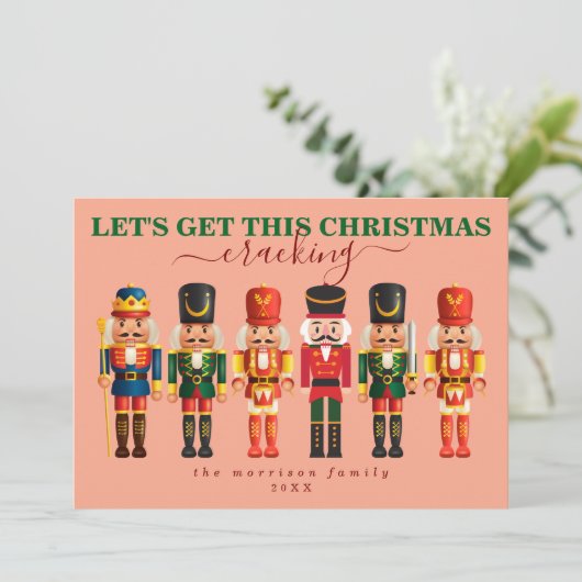 Cartes Pour Fêtes Annuelles Élégant Moderne Funny Pink Nutcracker Noël (Debout devant)