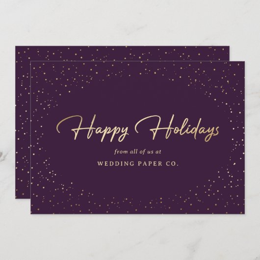 Cartes Pour Fêtes Annuelles Élégant Moderne Purple Gold Foil Script Business (Devant / Derrière)