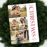 Cartes Pour Fêtes Annuelles Elégant moderne Red Cinq photo Collage Noël<br><div class="desc">Envoyez de belles salutations de vacances avec ces 5 cartes photo collage de Noël! Ils ont cinq modèles photo sur la gauche de la carte, avec une typographie moderne et élégante sur la droite, avec "Joyeux Noël". Le dos de la carte contient des bandes simples en diagonale en blanc sur...</div>