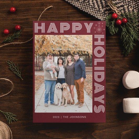 Cartes Pour Fêtes Annuelles Élégant Moderne Rétro Une Photo personnalisée Roug