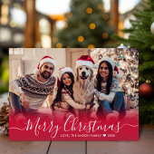 Cartes Pour Fêtes Annuelles Élégant moderne Rouge Script 2 Photo Noël