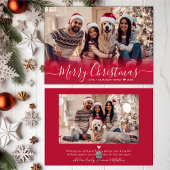 Cartes Pour Fêtes Annuelles Élégant moderne Rouge Script 2 Photo Noël