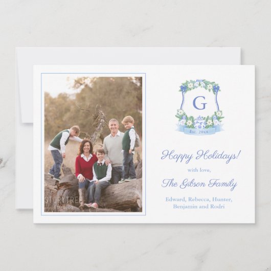 Cartes Pour Fêtes Annuelles Élégant Monogramme De Noël Bleu Et Blanc (Devant)