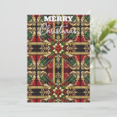 Cartes Pour Fêtes Annuelles Élégant motif à carreaux rouge vert or festif (Debout devant)