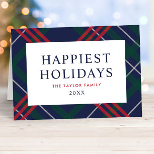 Cartes Pour Fêtes Annuelles Elegant Navy Blue Tartan Plaid Happiest Holidays