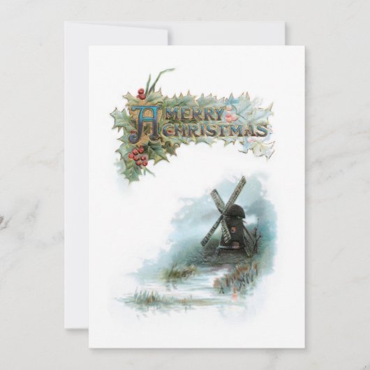 Cartes Pour Fêtes Annuelles Elégant Noël avec Holly & Windmill (Devant)